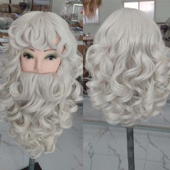 High Temperature Synthetic Fiber Silver White Santa Claus Wig & Beard Set